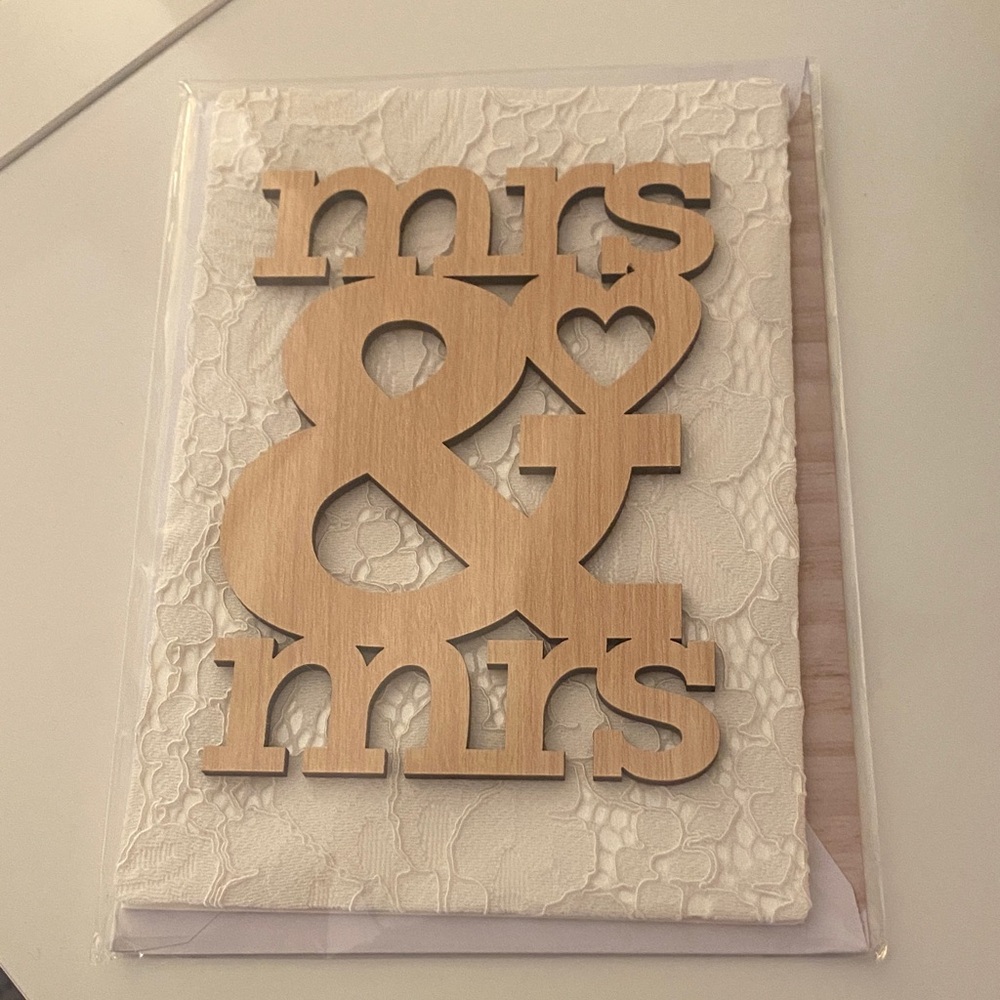 Hallmark Wood 'mrs & mrs' Decorative Accent Card in Natural Wood and White